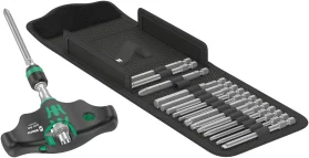 ידית T רצ'ט+תפנית בפאוץ +ביטים מ''מ WERA KOMPACT 400 RA SET1