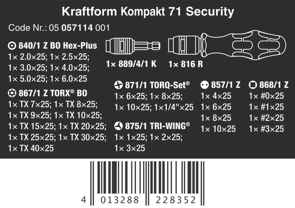 סט מברג+ ביטים לביטחון בפאוץ WERA KOMPACT 71