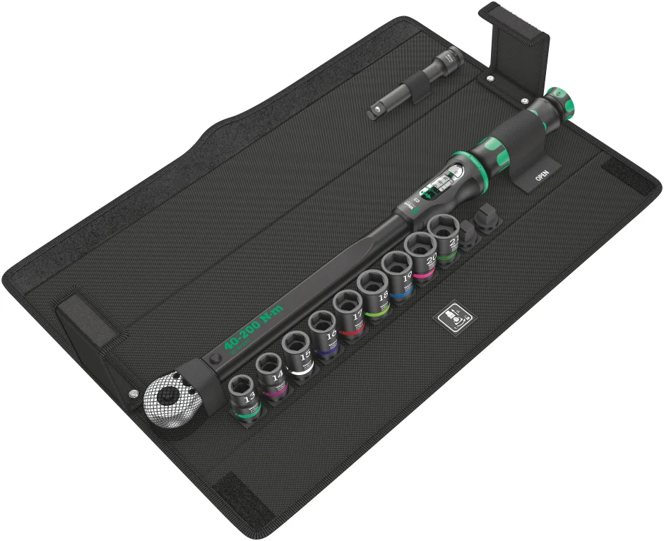מפתח מומנט טורקמטר מתכוונן 40-200NM הינע ''1/2 +בוקסות שחורות בפאוצ' WERA