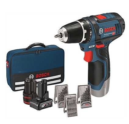 מברגה-מקדחה נטענת 12V סוללות 2Ah+4Ah + אביזרים GSR 12V-15 BOSCH