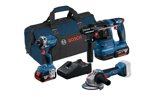 סט 3 כלים BOSCH 18V - GDR 18V-215 + GBH 18V-22 + GWS 18V-8 עם 2 סוללות 5Ah