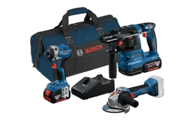 סט 3 כלים BOSCH 18V - GDR 18V-215 + GBH 18V-22 + GWS 18V-8 עם 2 סוללות 5Ah