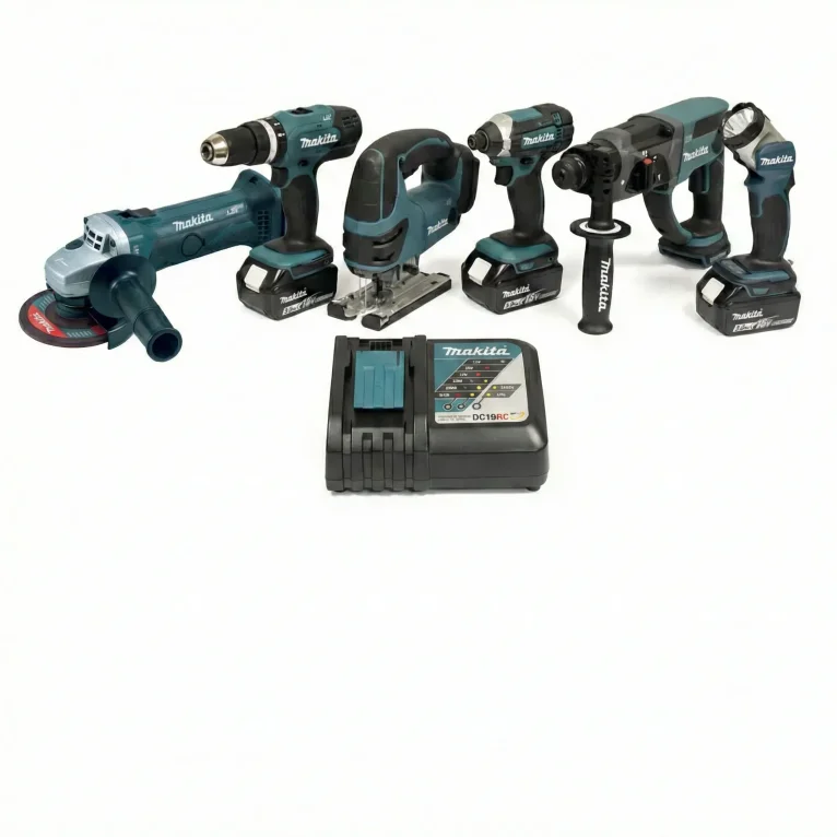 סט 6 כלים 18V (מברגה + משחזת + פטישון + מסור + אימפקט + פנס) 3 סוללות 5Ah DDF452Z + DGA504Z + DHR202