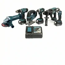 סט 6 כלים 18V (מברגה + משחזת + פטישון + מסור + אימפקט + פנס) 3 סוללות 5Ah DDF452Z + DGA504Z + DHR202