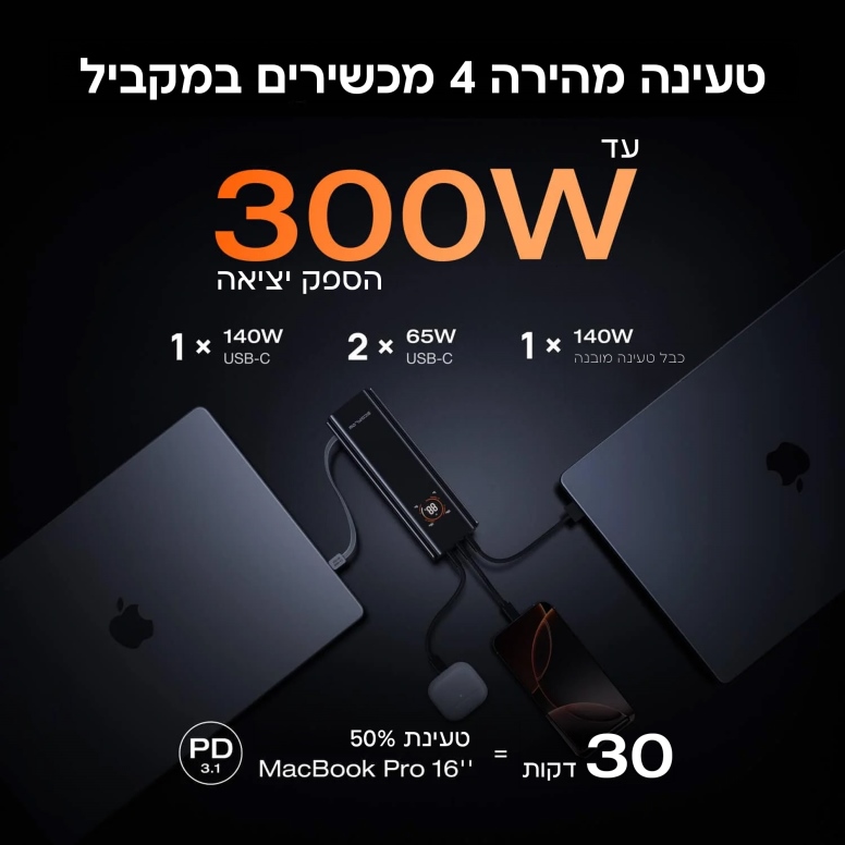 סוללת גיבוי חכמה 27000MAH ECOFLOW RAPID PRO