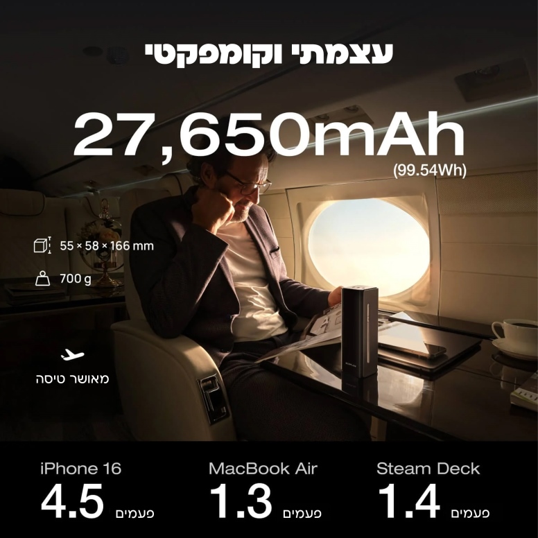 סוללת גיבוי חכמה 27000MAH ECOFLOW RAPID PRO