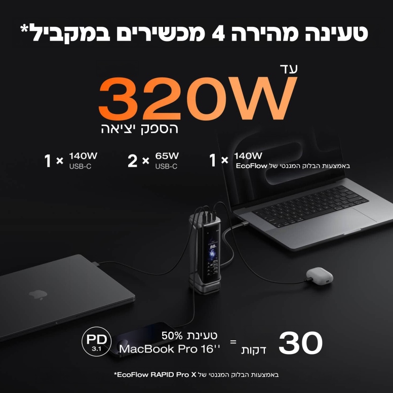 סוללת גיבוי חכמה 27000MAH ECOFLOW RAPID PRO X
