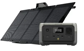 קיט סולארי ECOFLOW - תחנת כח RIVER2 LIFEPO4 קיבולת 0.256Kwh -הספק 0.3-06KW טעינה מהירה פאנל סולארי