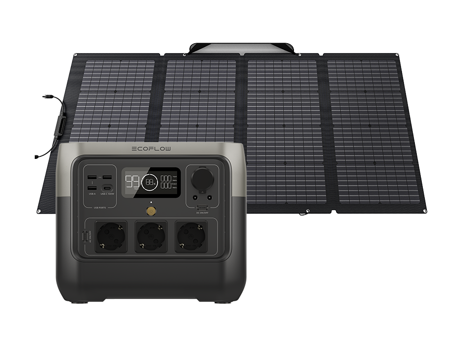 קיט סולארי ECOFLOW - תחנת כח RIVERPRO2 LIFEPO4 קיבולת 0.768Kwh -הספק 0.8-1.6KW טעינה מהירה + זוג פ