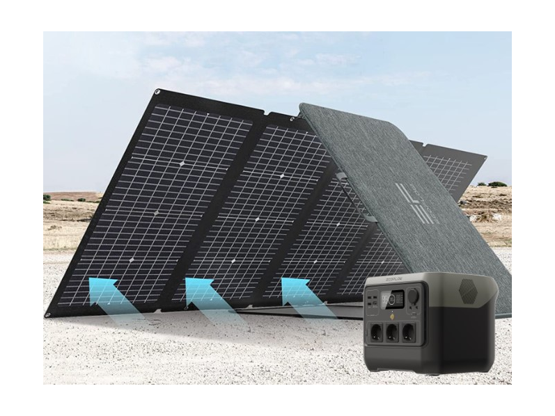 קיט סולארי ECOFLOW - תחנת כח RIVERPRO2 LIFEPO4 קיבולת 0.768Kwh -הספק 0.8-1.6KW טעינה מהירה + זוג פ