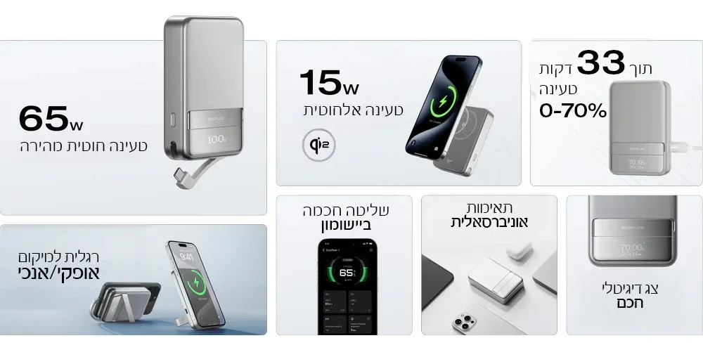 סוללת גיבוי EcoFlow RAPID Magnetic 10,000mAh + אפליקציה