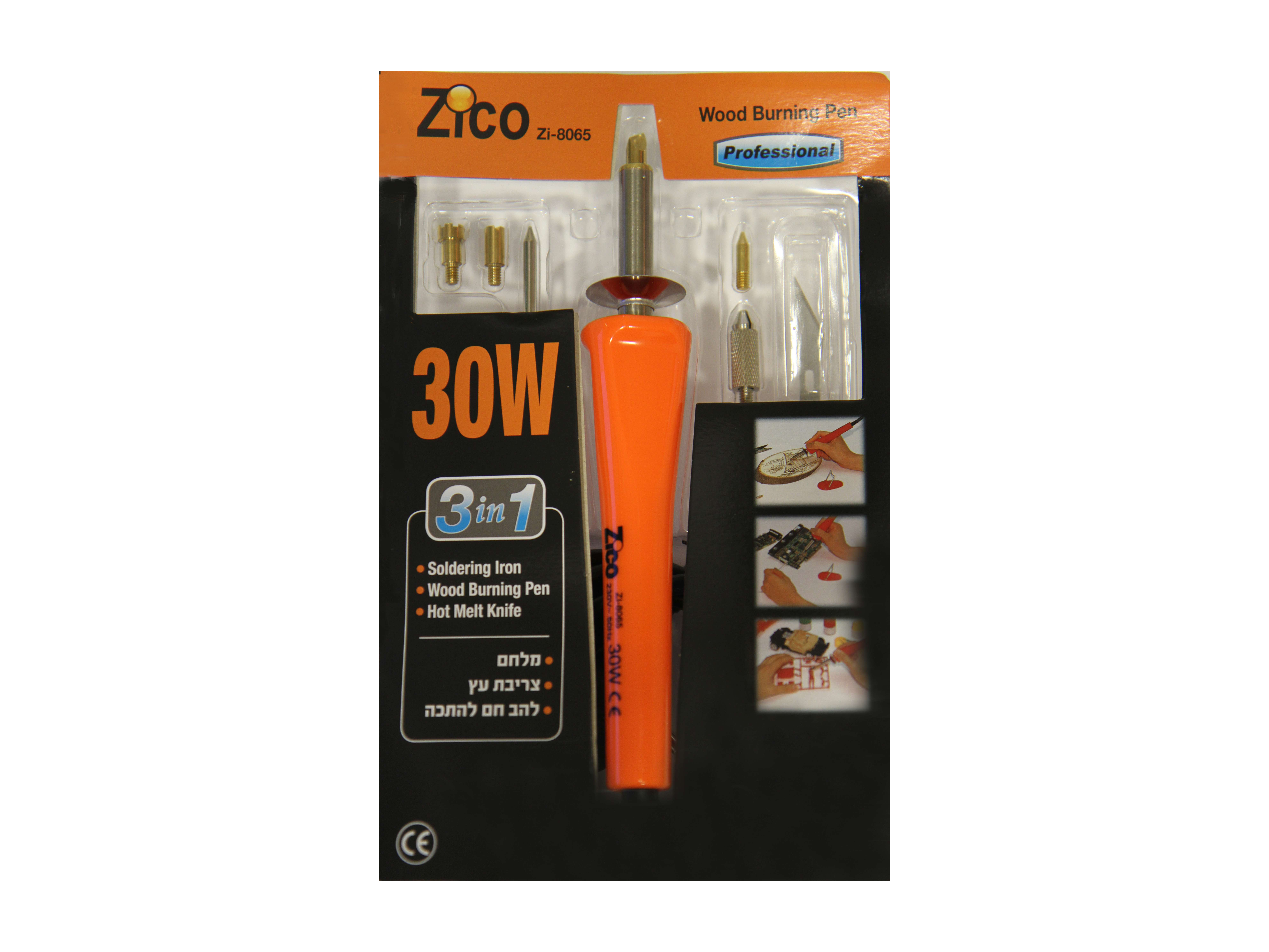 מלחם לצריבה בעץ חשמלי 30W + 7 ראשים 8065 ZICO