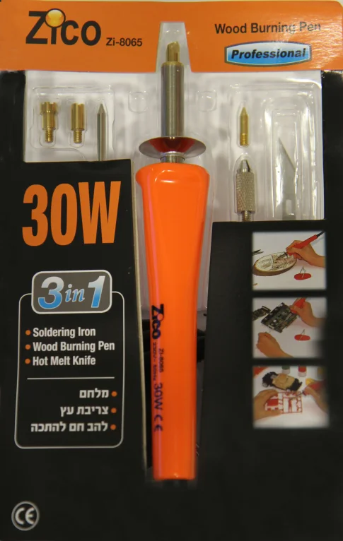 מלחם לצריבה בעץ חשמלי 30W + 7 ראשים 8065 ZICO